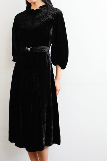 1940s Smocking Embroidery Velvet Dress