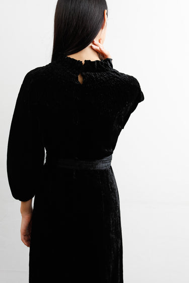 1940s Smocking Embroidery Velvet Dress