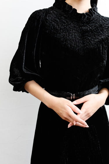 1940s Smocking Embroidery Velvet Dress